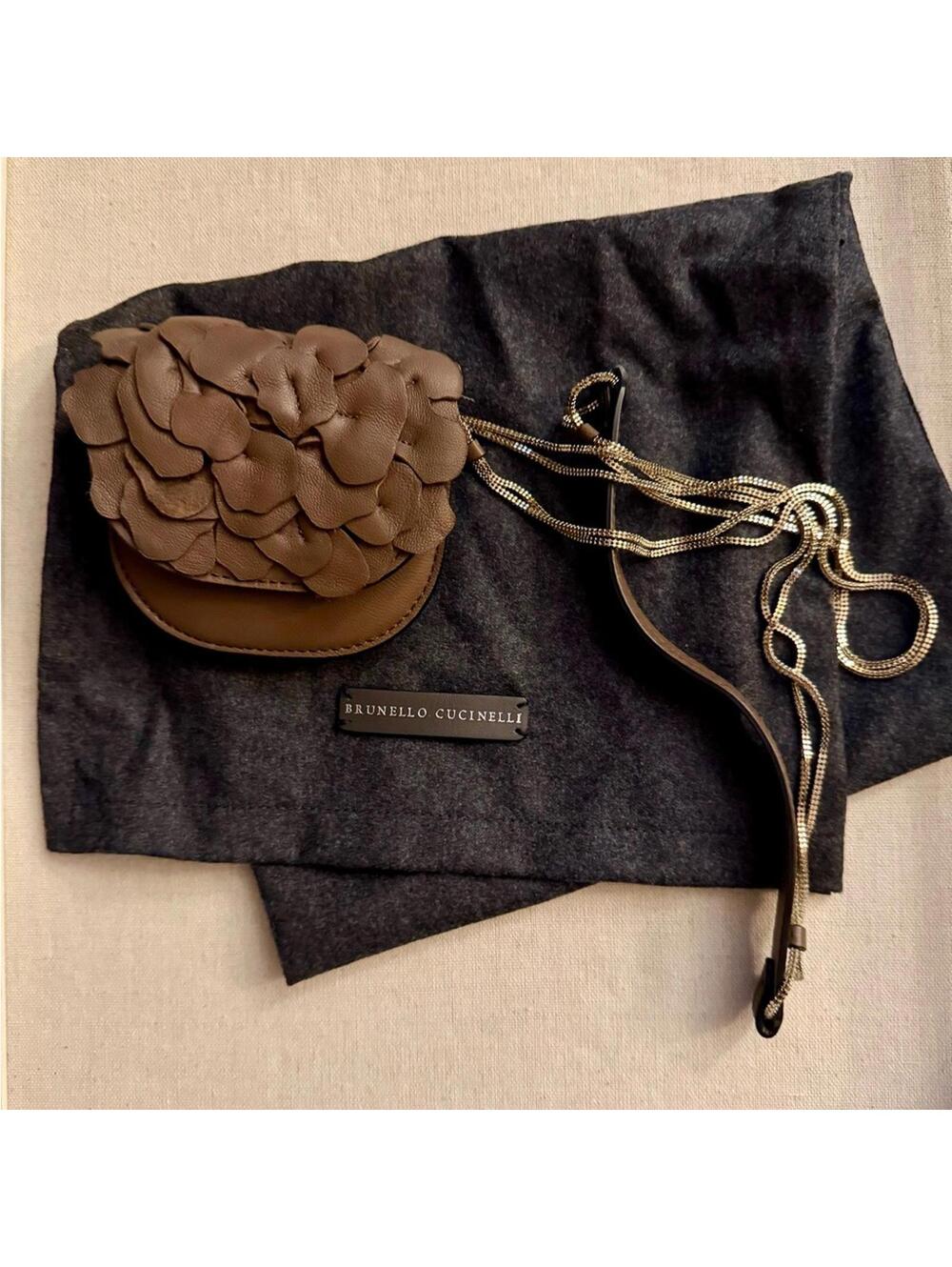 Brunello Cucinelli Brown Leather 3D Petal mini crossbody NWT